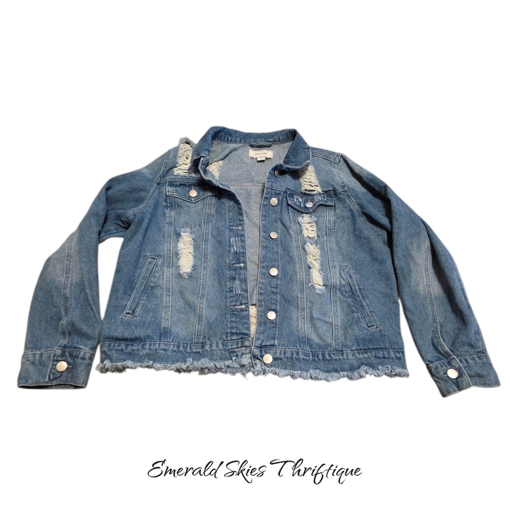 Women's Adam Levine distressed jean jacket size XL Fringed free shipping